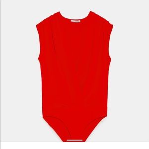 V-neck drapes body suit Red by Zara Woman